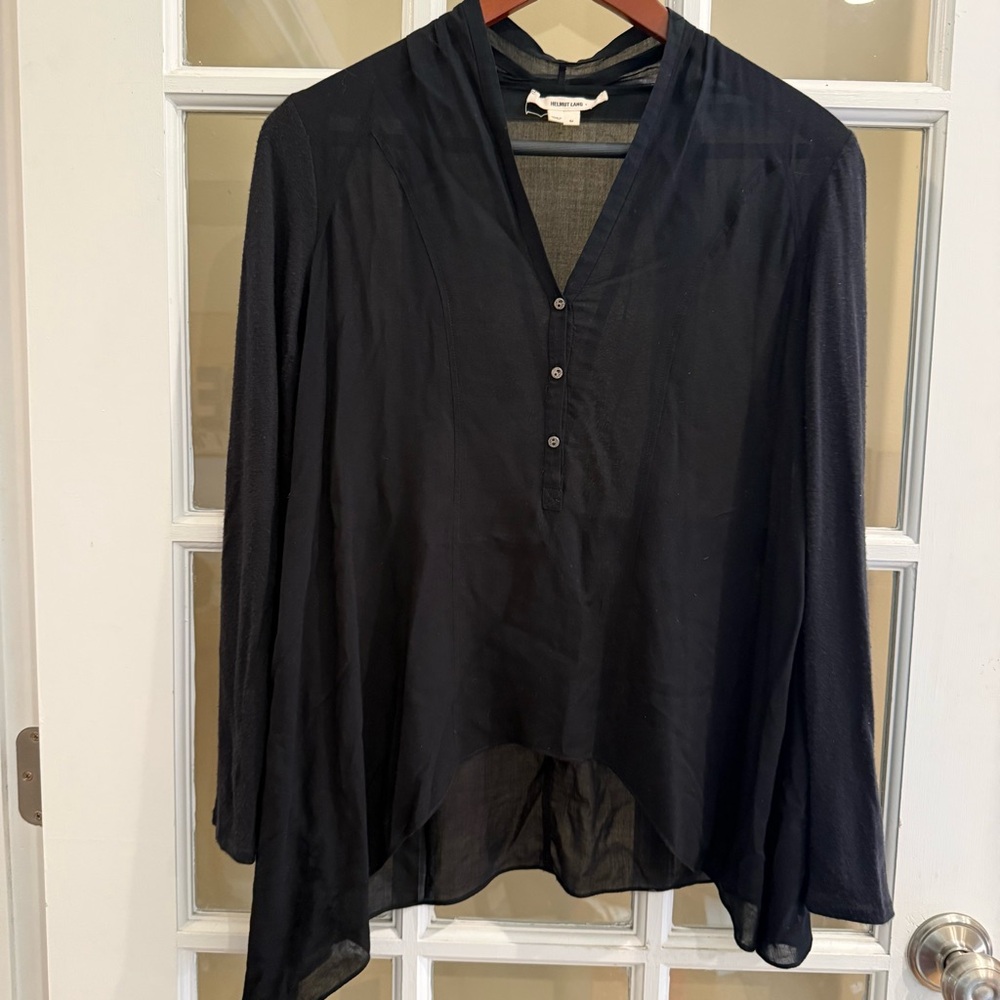 Helmut Lang Black Asymmetrical Henley Top Size Small